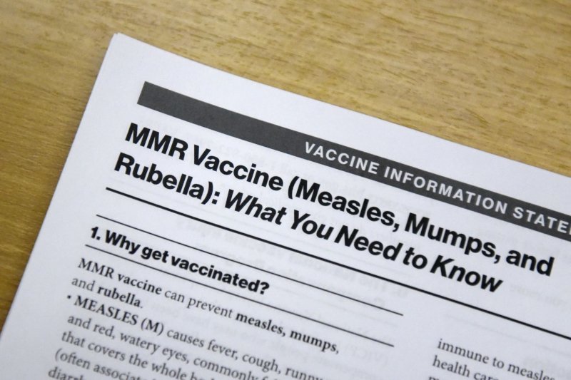 A measles, mumps and rubella vaccine information packet is distributed at the Lubbock Health Department in Texas on March 1 as the state experiences the nation's largest number of measles cases. File Photo by Annie Rice/EPA-EFE