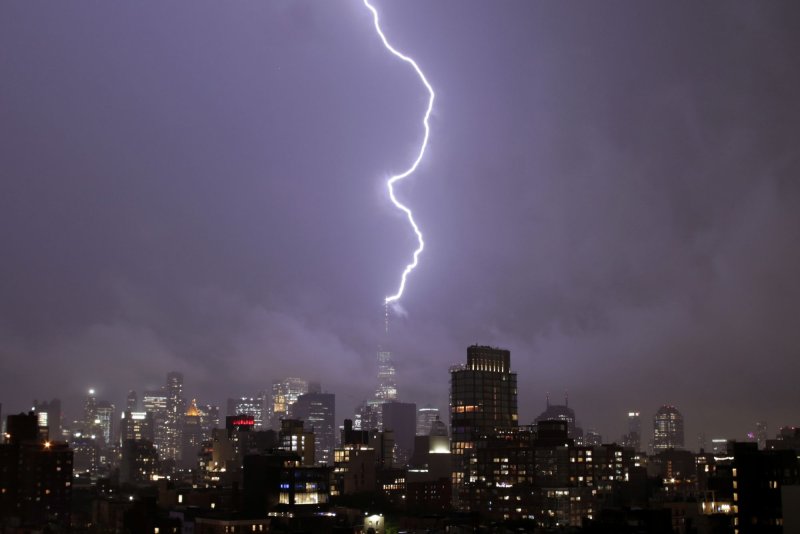 One enduring myth about lightning is that it won't strike the same place twice. That's absolutely false. In fact, some places are struck repeatedly, such as the Empire State Building, the Statue of Liberty and the One World Trade Center in Manhattan (pictured in July 2024). File Photo by John Angelillo/UPI