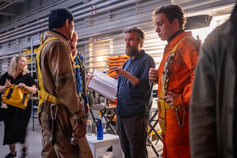 From left, Simu Liu, Woody Harrelson, Alex Parkinson and Finn Cole film "Last Breath," on DVD and Blu-ray Tuesday, in a marine studio in Malta. Photo courtesy of Focus Features