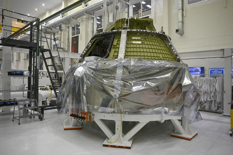 NASA's Artemis II Orion Spacecraft sits in the Operations and Checkout Building at the Kennedy Space Center in Florida on August 8, 2023. File Photo by Joe Marino/UPI